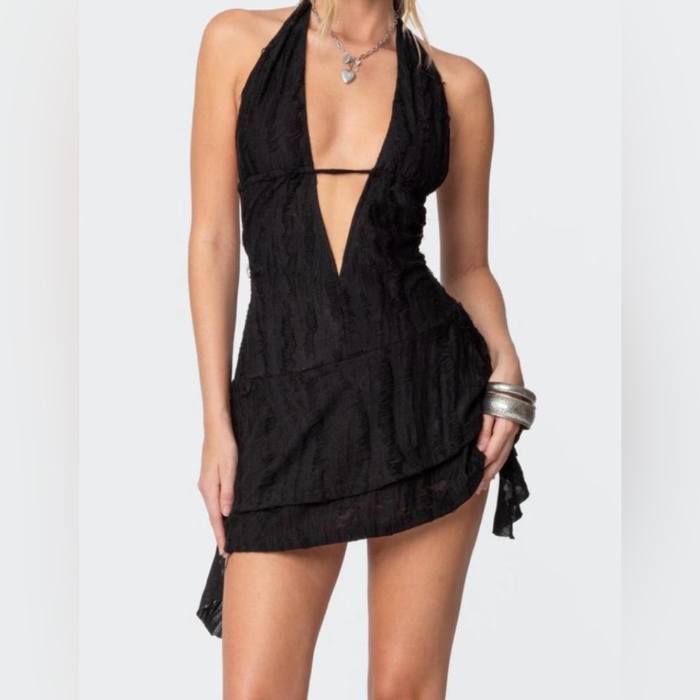 edikted shredded halter dress size small black